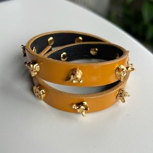 Authentic Leather Tory Burch Logo Bracelet mustard yellow with fox head